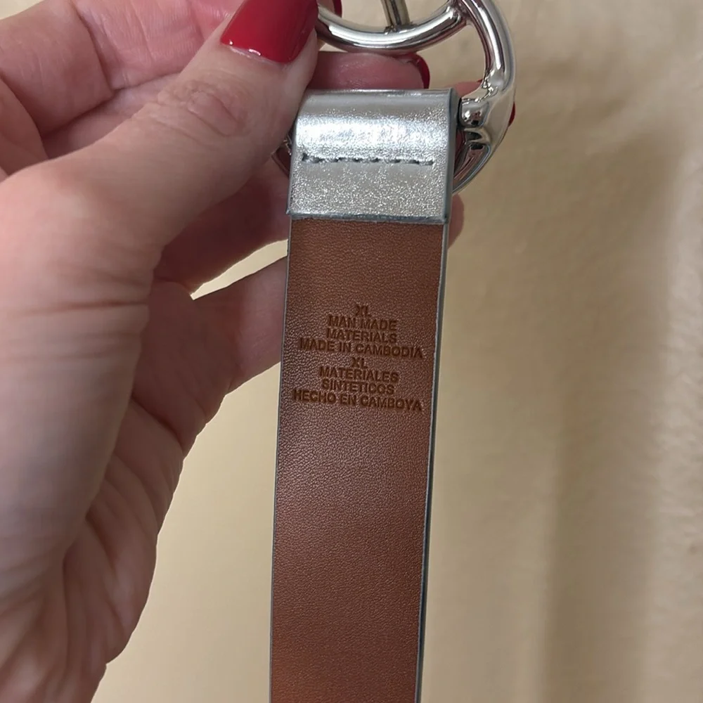 A New Day Metallic Silver Faux Leather Casual Belt Size XL
